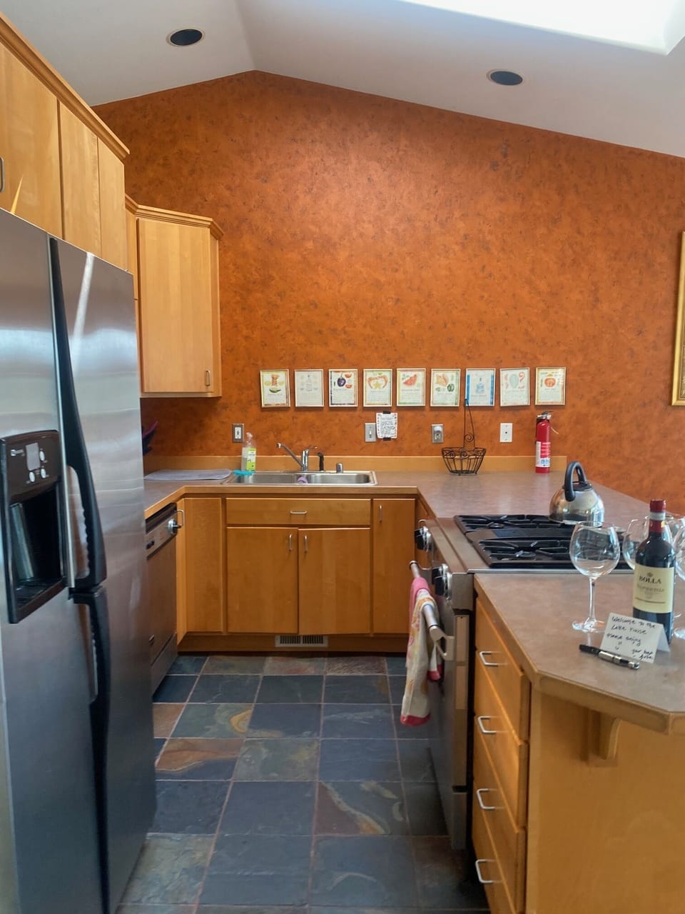 Top shelves of fridge and freezer for guest use