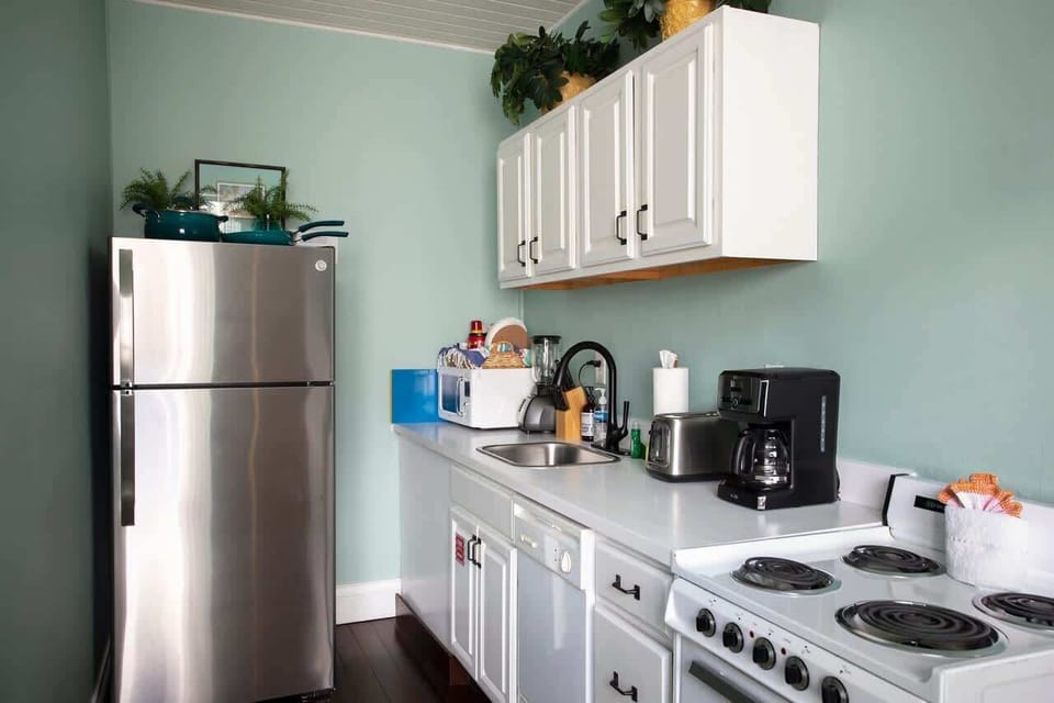 Full Kitchen w/ dishes, pots, pans, coffee pot, toaster, napkins ect