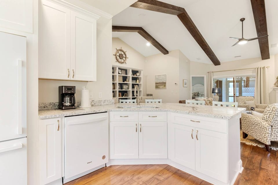 Large updated kitchen overlooking Family room