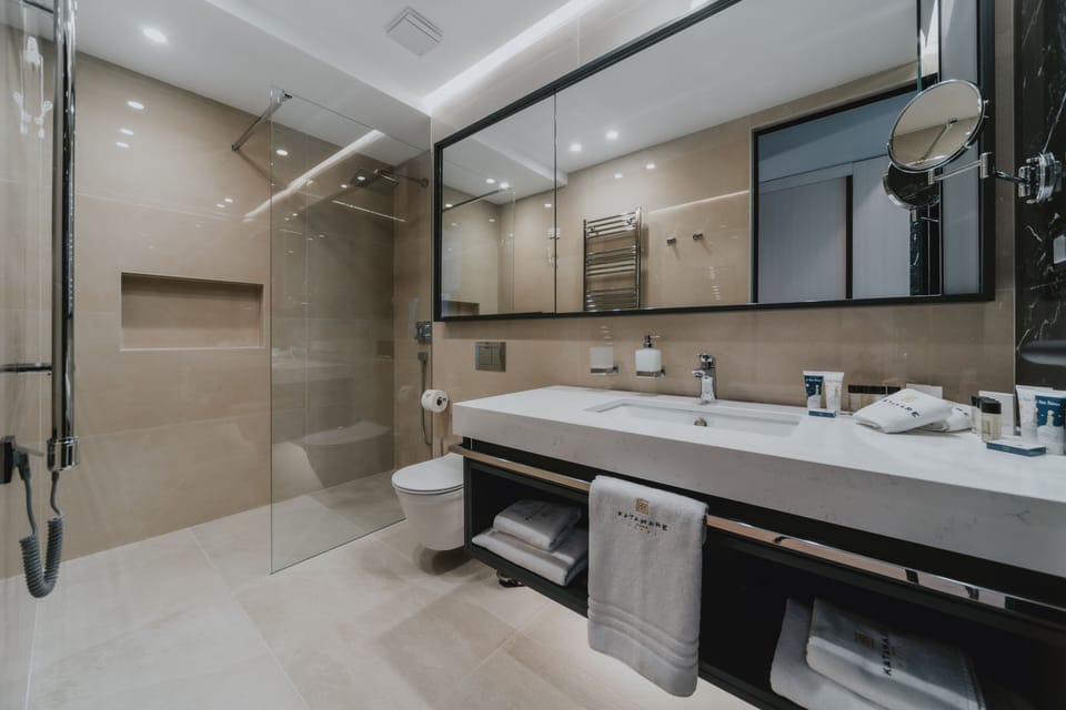 Premium Room | Bathroom | Rainfall showerhead, hair dryer, bathrobes, slippers