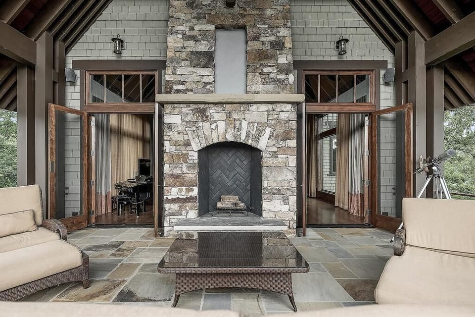 outside porch and fireplace on main level