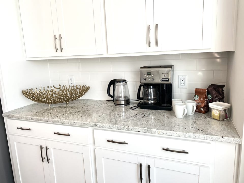 Coffee bar, built in buffet station next to dining table