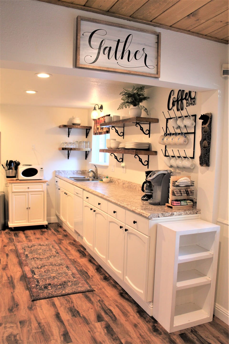 Fully Stocked kitchen with plates, bowl, cups, utensils, pots & pans, crock pot,