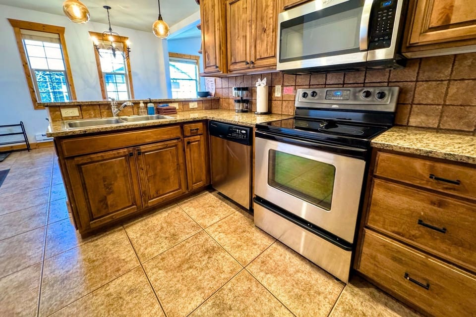 A robust set of cookware makes just about any meal possible in this kitchen.