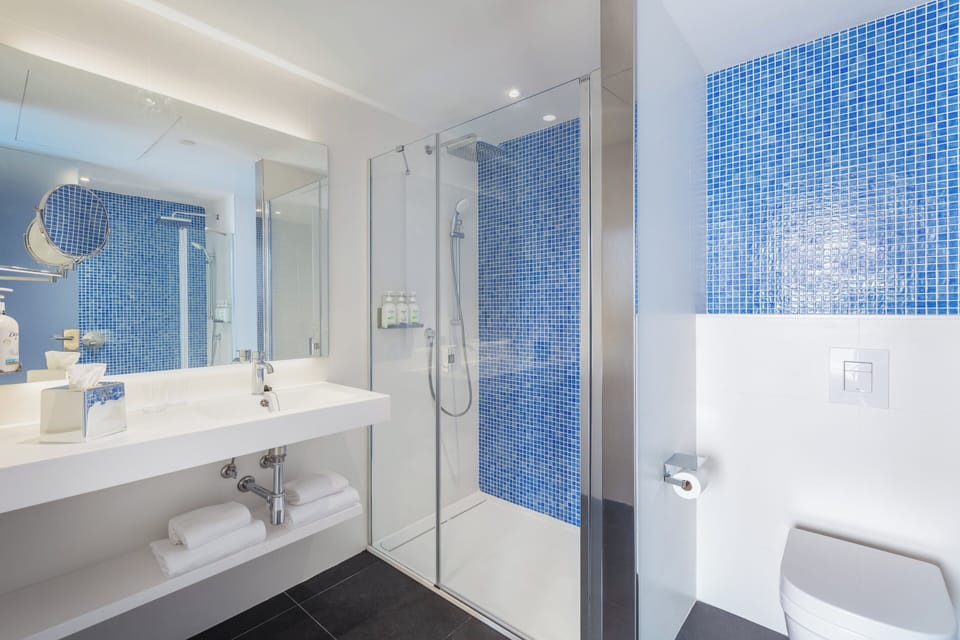 Rainfall showerhead, hair dryer, bidet, towels