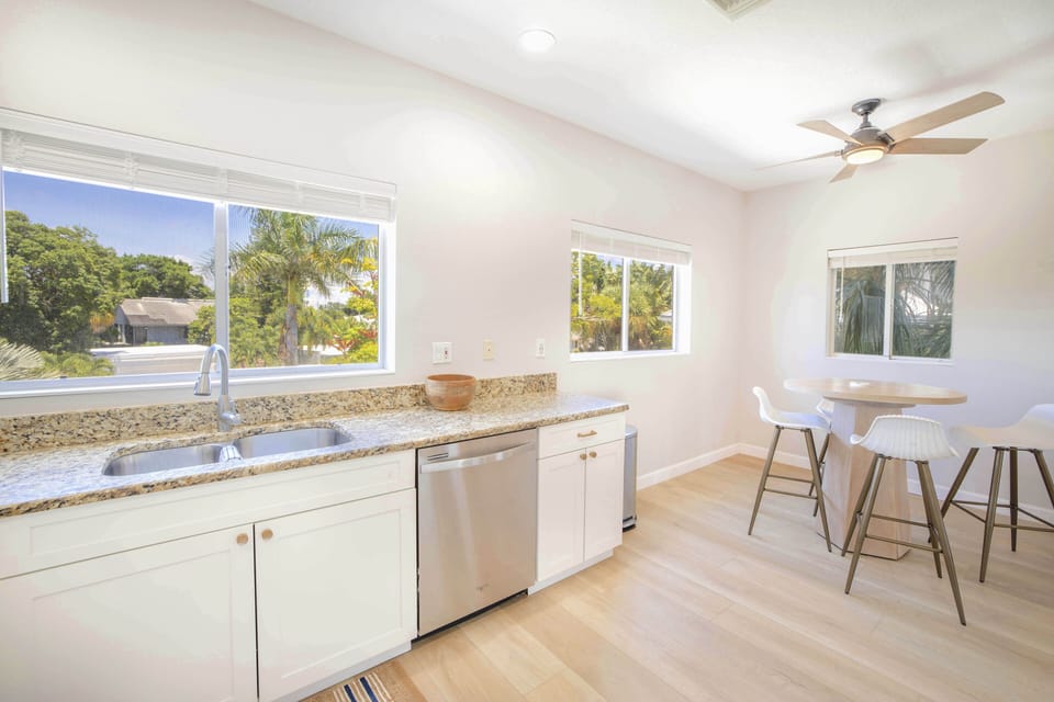 Open kitchen with all major and minor appliances.