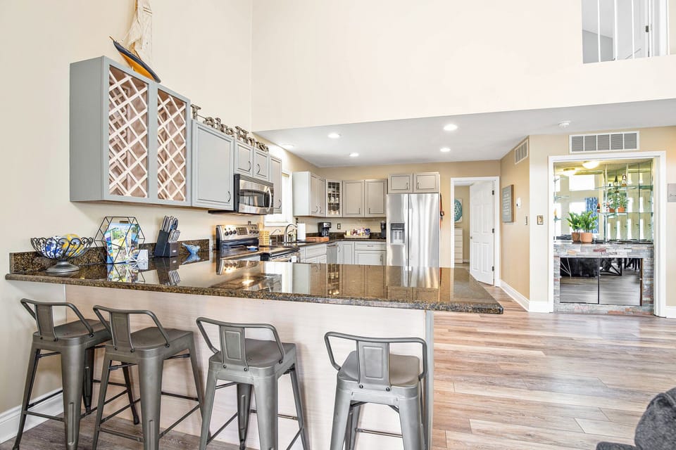 Bar stool seating for extra dining space.