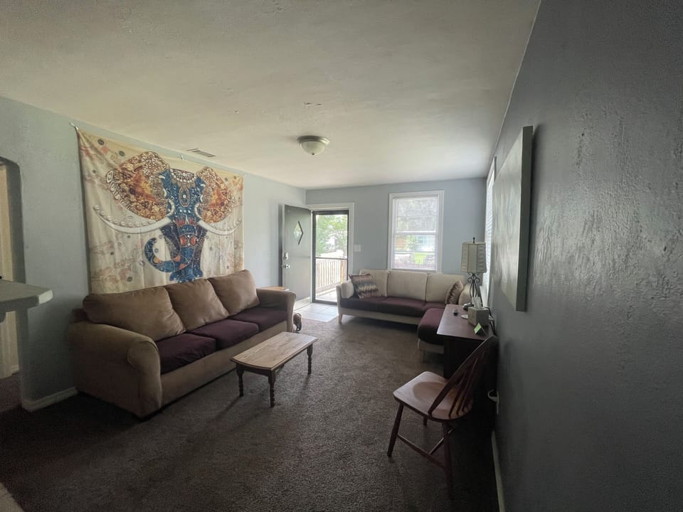 Living room view from the direction of the kitchen. 