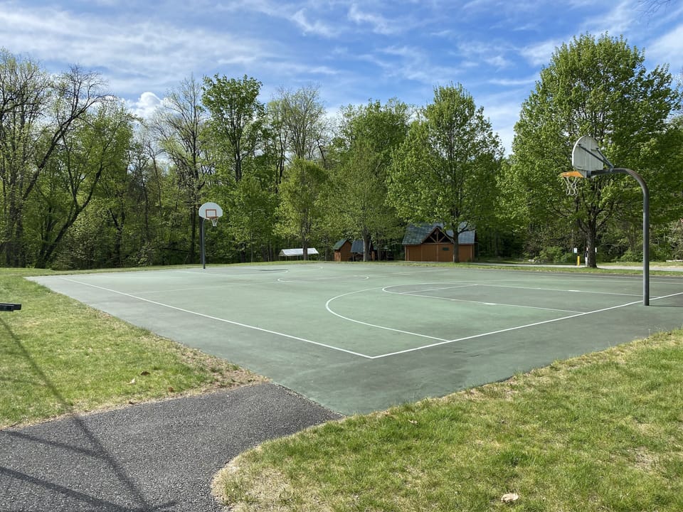 Basketball court in park across the street