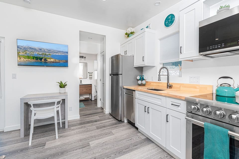 The bathroom is conveniently located off of the kitchen.
                