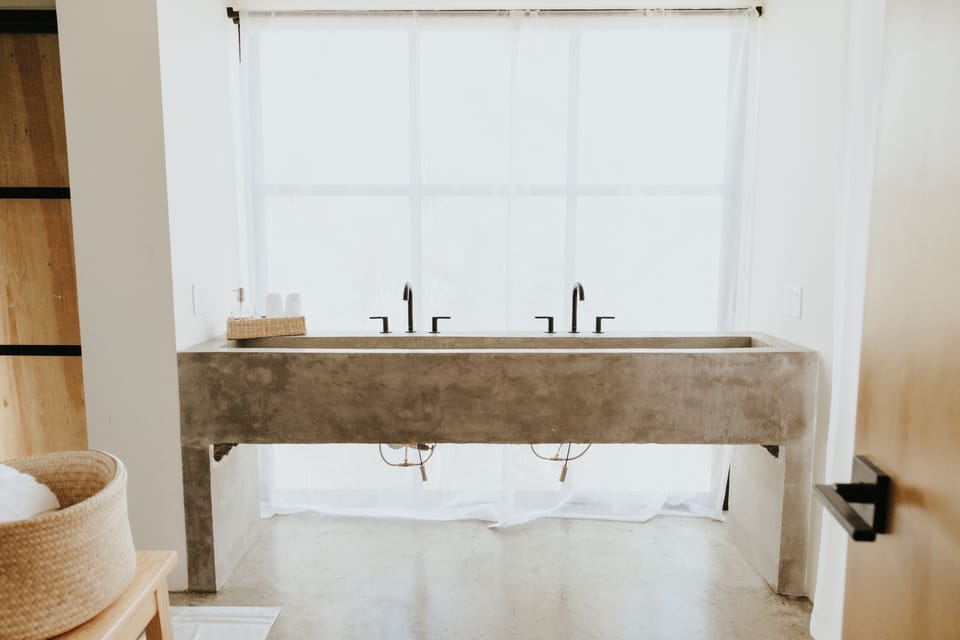 Designer toiletries, towels, soap, shampoo