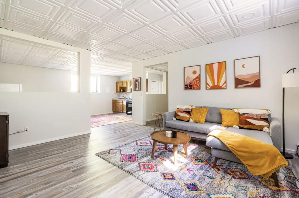 Full view of the living room on the lower level.
