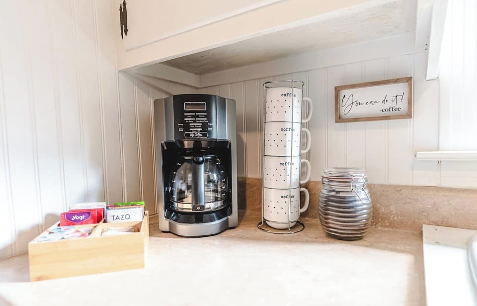 Coffee bar with drip and keurig and complimentary supplies!
