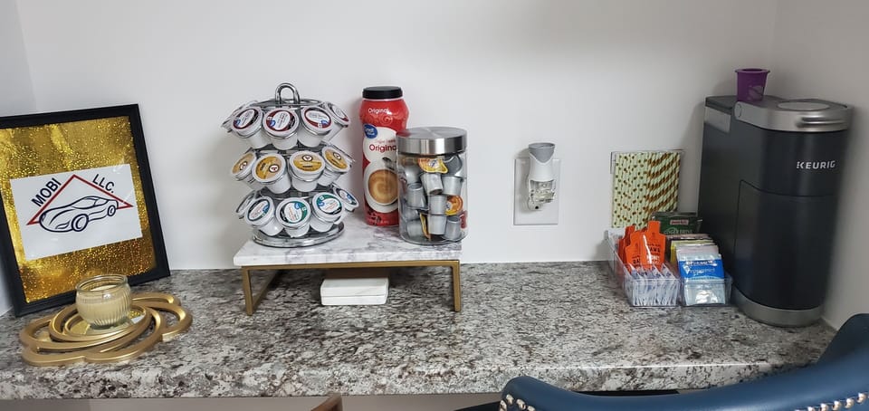Wake up or relax before bed to a fully functioning coffee/tea station