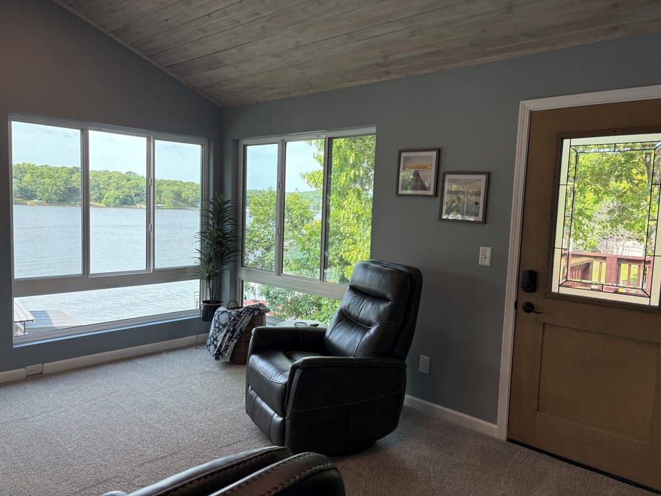 The door takes you out to our deck with steps down to the patio.
