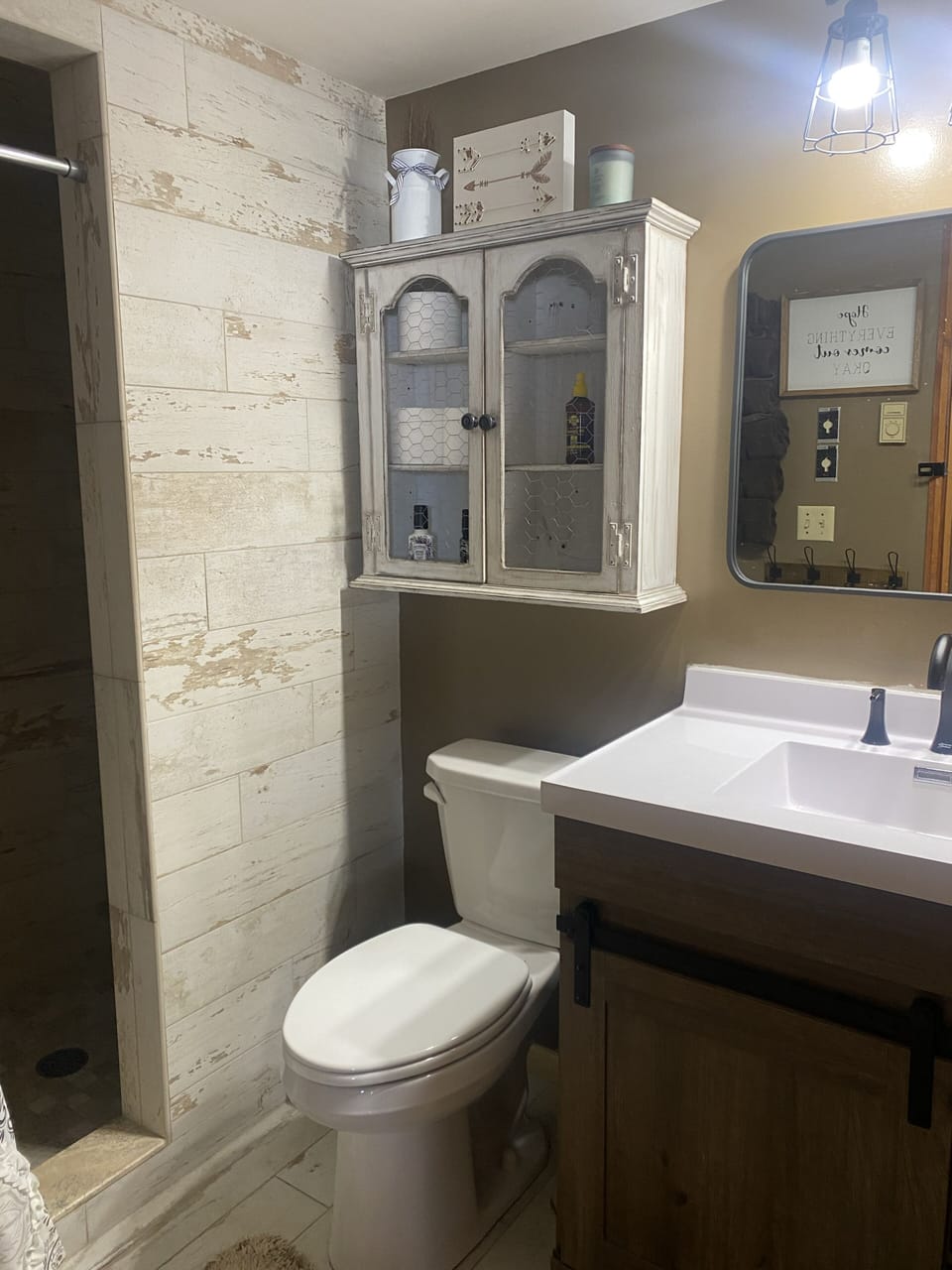 Basement bath with walk-in shower.