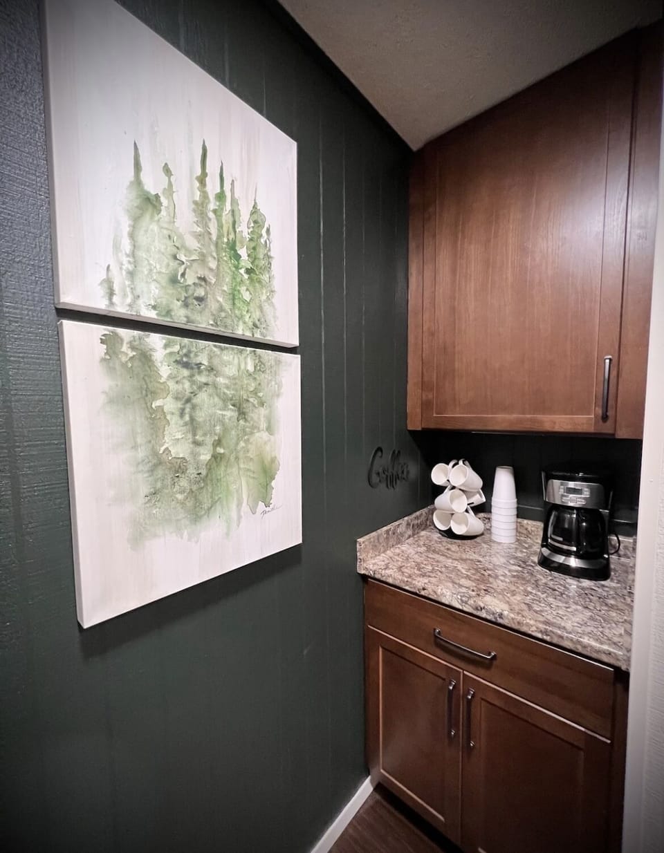 Coffee bar and custom artwork 