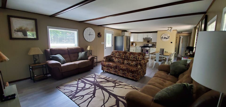 Living room/Kitchen/Dining. Decorative couch is a Twin pull out bed