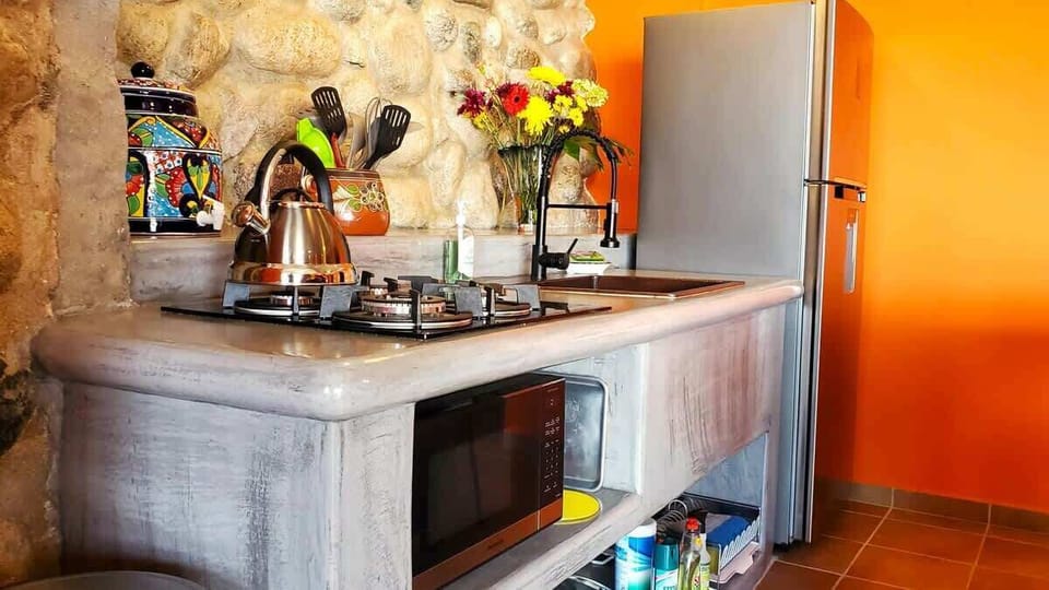 Close up of the kitchen area.