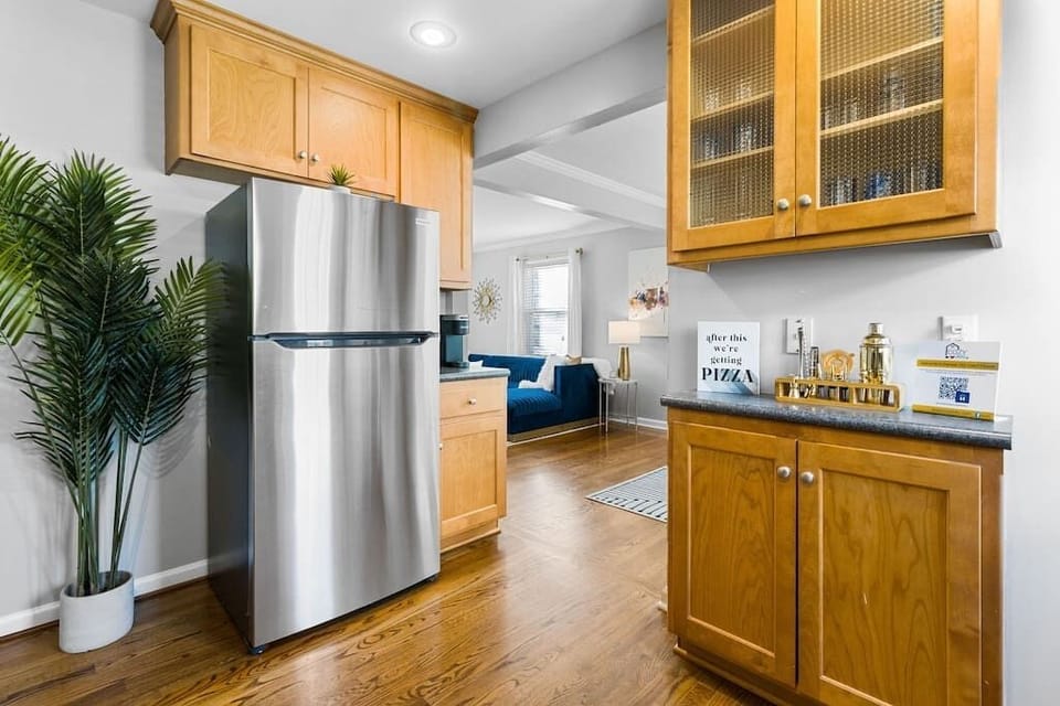 Fully equipped kitchen with stainless steel appliances, great counter space, and everything you need for cooking at home