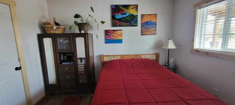 Queen bed and wardrobe