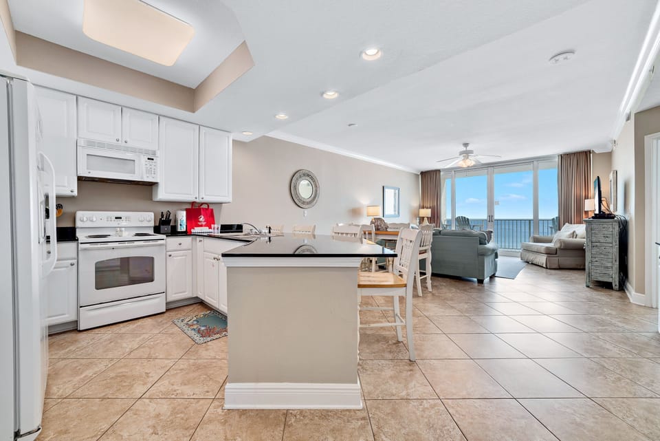 Kitchen overlooking living room