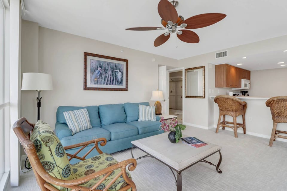 The bathroom is accessible to the living area without having to enter the bedroom, great if you utilize the sleeper sofa.