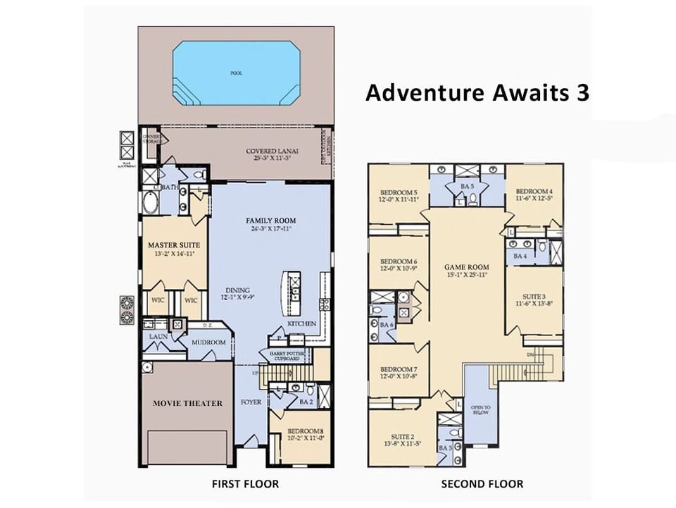 Floor Plan - Adventure Awaits 3 (The following bedrooms and bathrooms are labeled per this plan.)