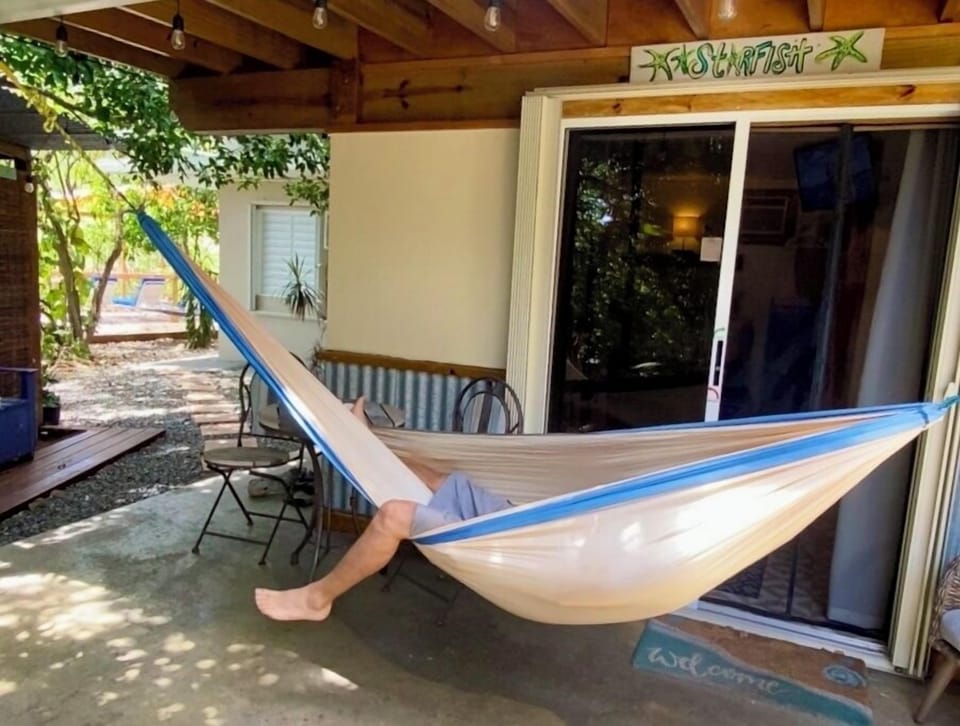 Hammock located outside door.