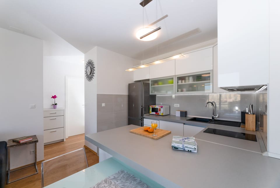 Kitchen overlooking the hallway