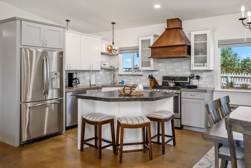 Recently renovated kitchen with stainless steel appliances