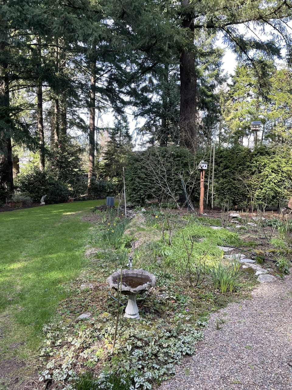 Several trails lead to the half acre of backyard gardens.