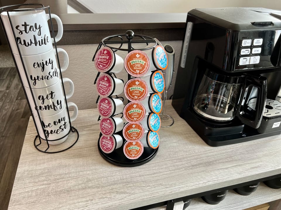 Coffee Bar Amenities ~ With a variety of coffee pods, and frother.