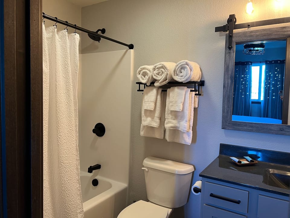 Upstairs Bathroom ~ Turkish cotton towels, shampoo, soaps, and lotion