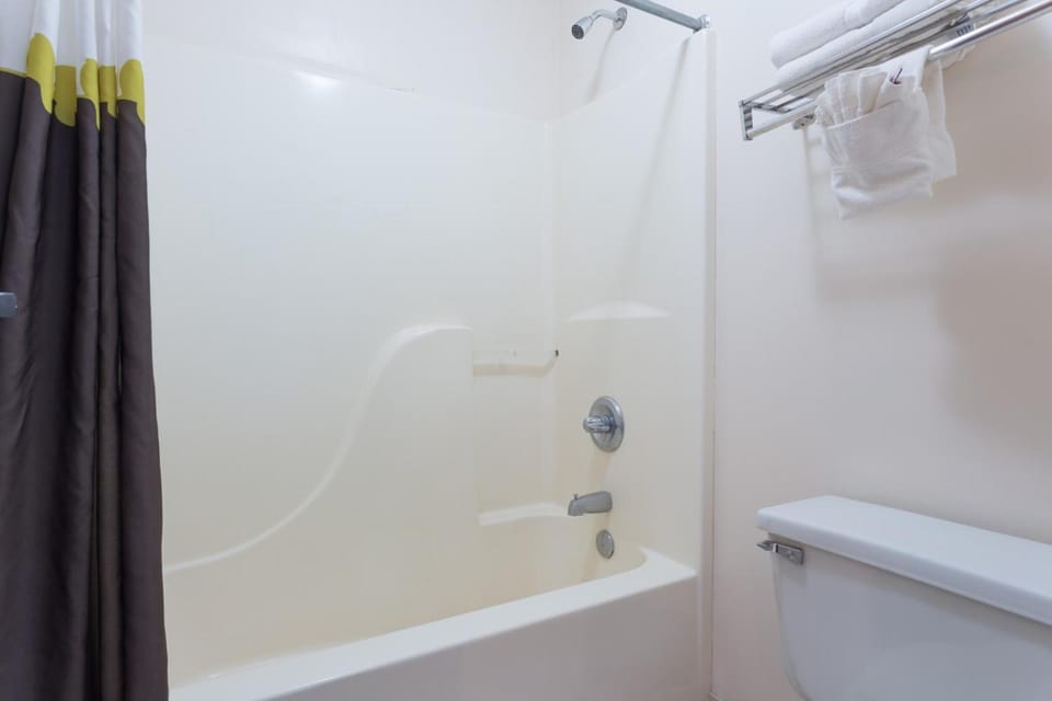 Combined shower/tub, hair dryer, towels