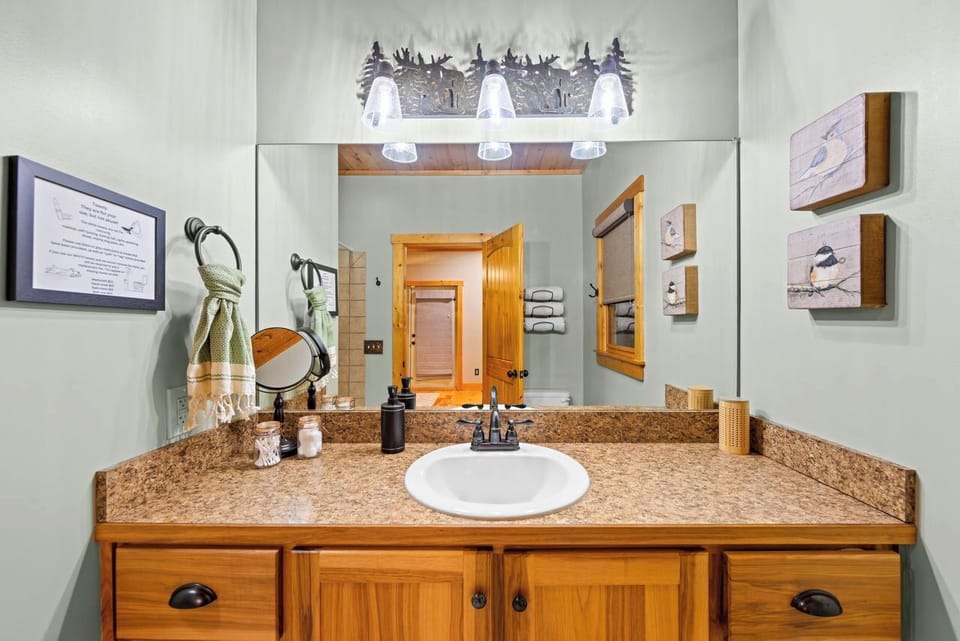 Clean and spacious vanity with thoughtful touches and plenty of counter space