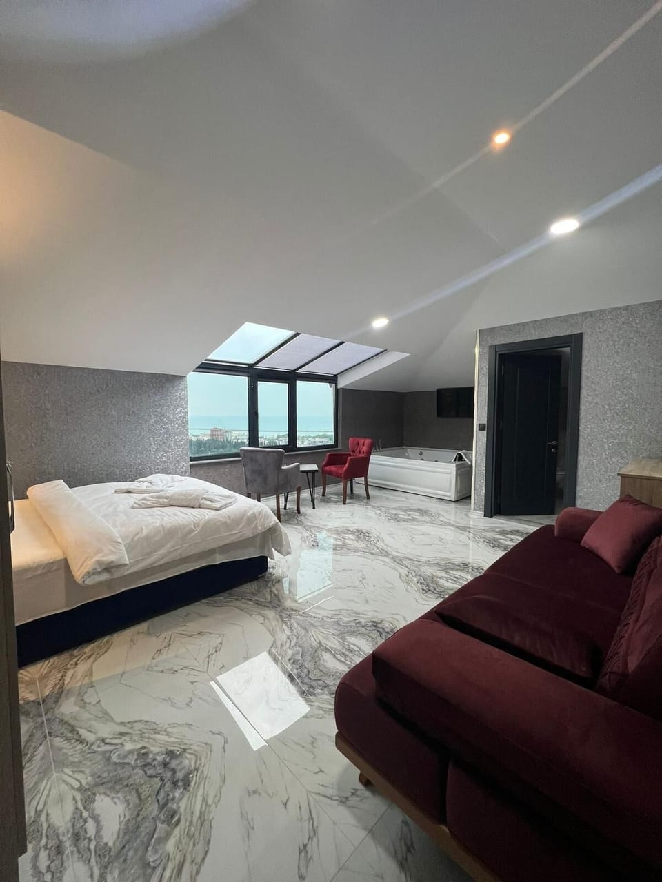 Romantic Room | Desk, blackout drapes, soundproofing, iron/ironing board