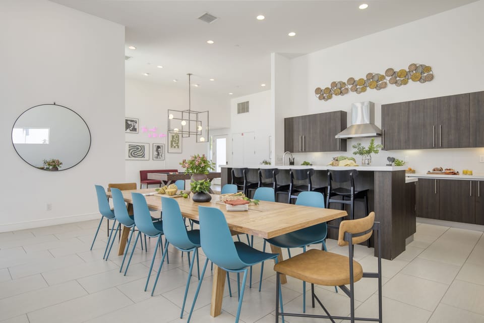 Interior dining table has seating for 12.