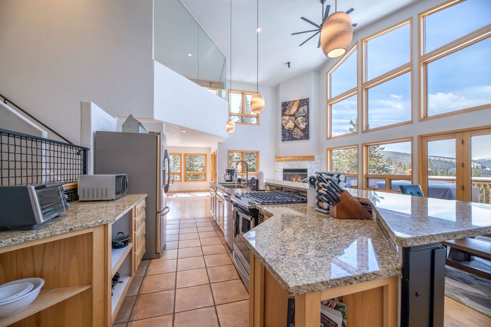 kitchen and fireplace