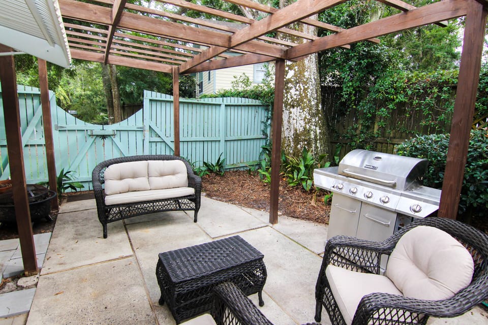 Backyard Patio  with a charcoal grill