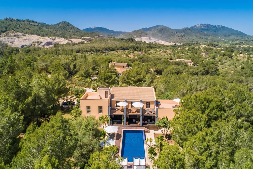 Aerial view of the finca in the landscape
