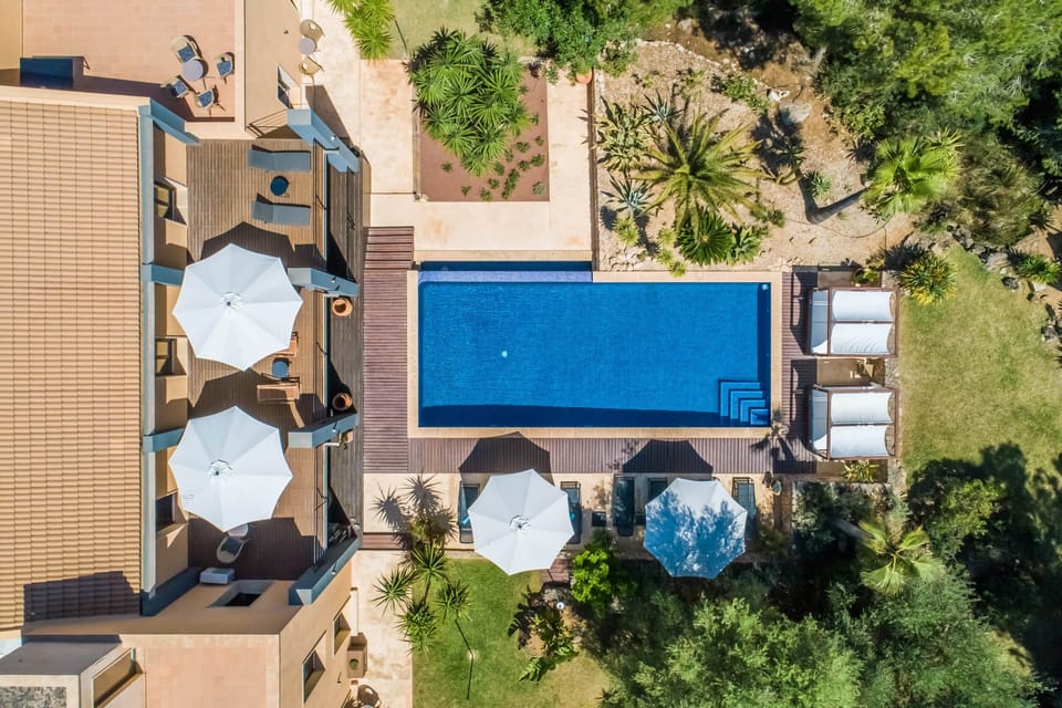 Aerial view of pool and terrace