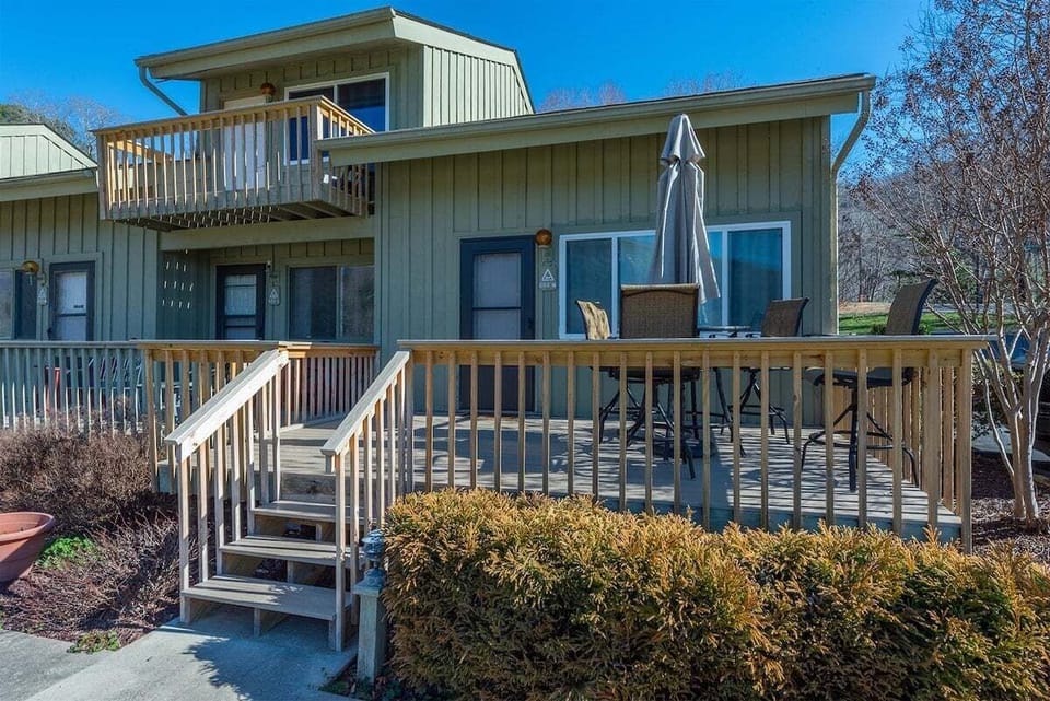 Outside of 604 has an upper and lower deck overlooking the Bald Mountain Golf Group.