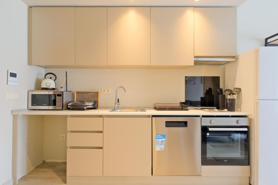 Deluxe Condo, 1 Bedroom | Private kitchen | Full-size fridge, oven, stovetop, dishwasher