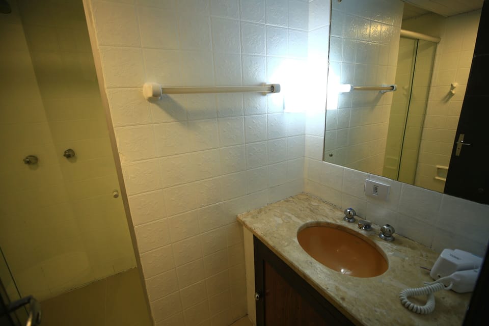 Shower, hair dryer, soap, shampoo