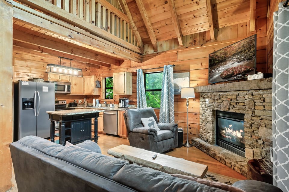 Unwind by the Fire in the Great Room, the Perfect Spot to Cozy Up and Relax