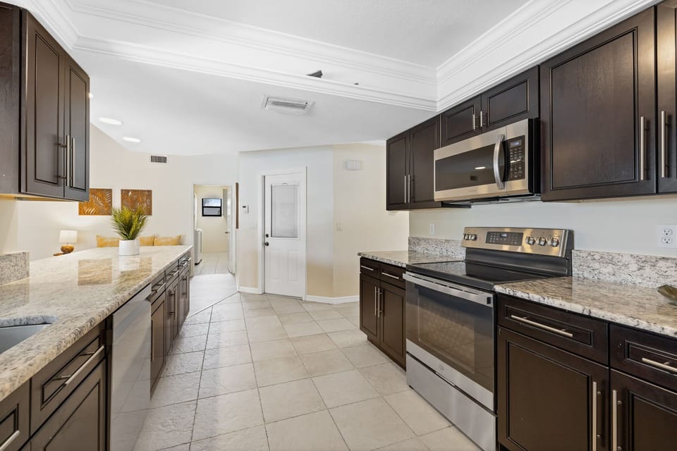A large kitchen encourages good traffic flow--really helpful when there are many people trying to cook up a feast!
