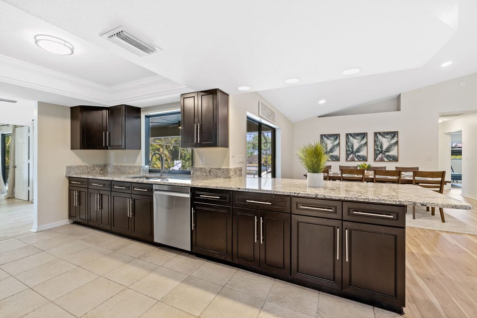 We have a large kitchen with all the cooking and baking space you could ever need.