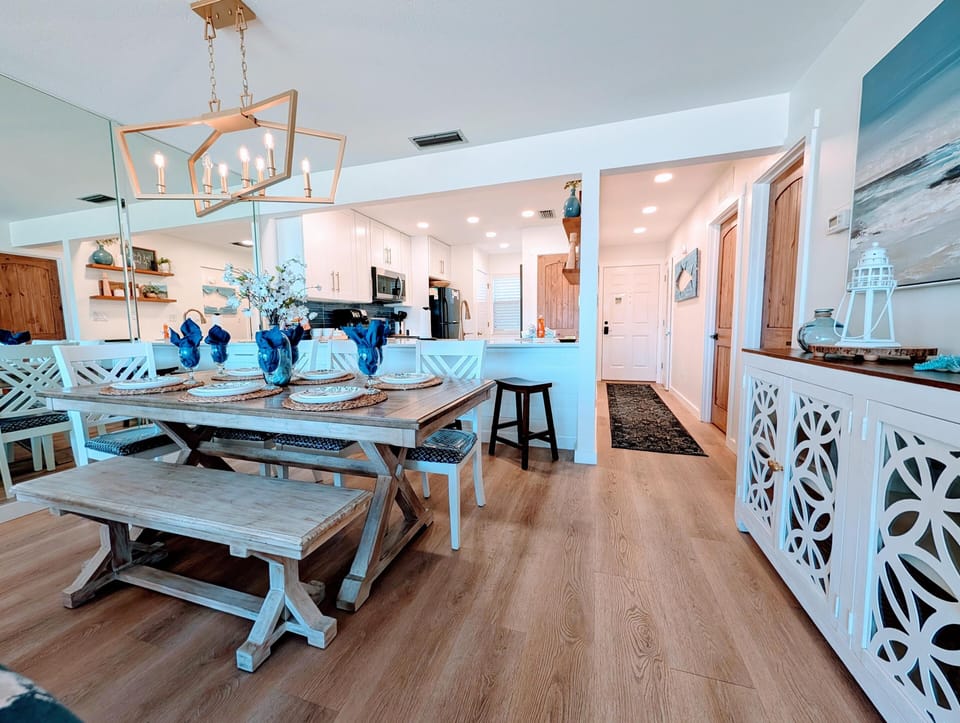Bright, open dining area with rustic charm and modern comfort