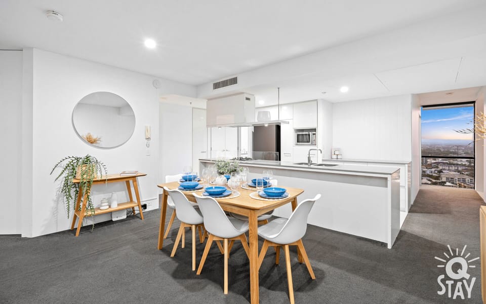Sophisticated dining area is right next to the kitchen